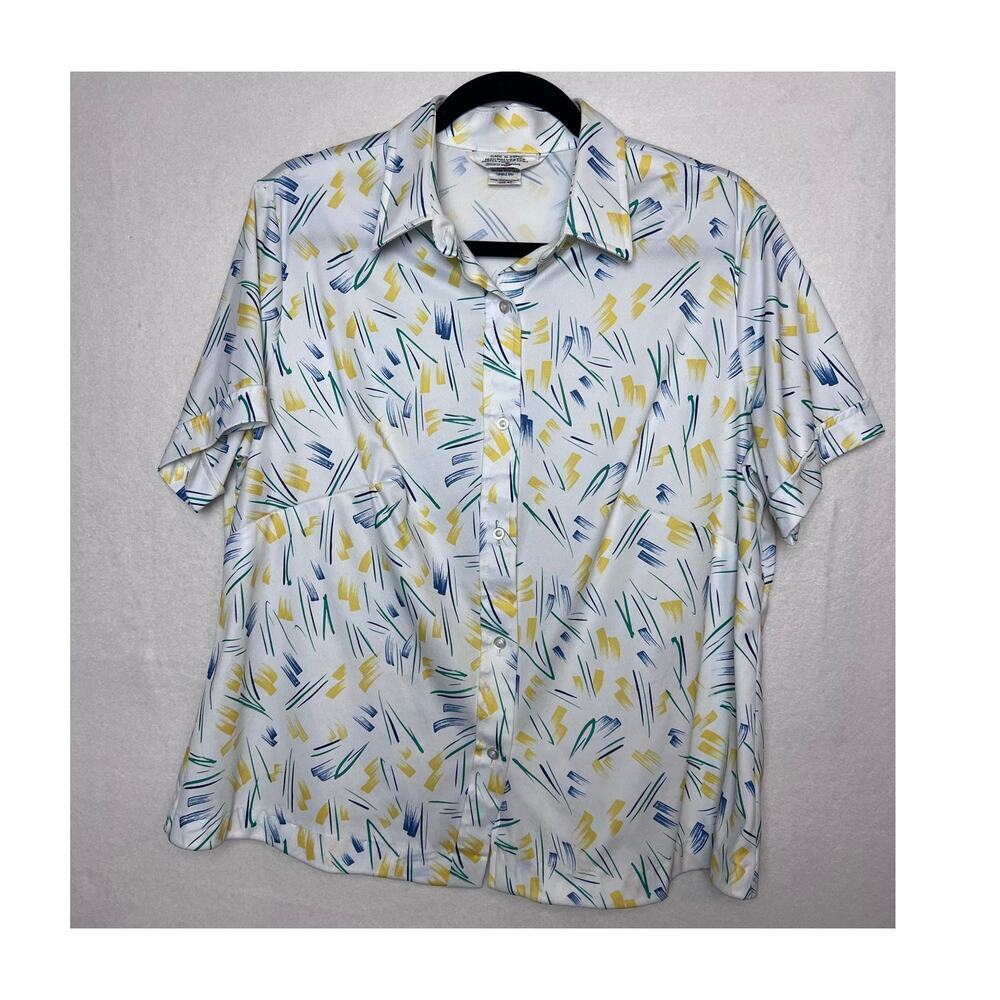 Sears Women's Vintage Perma-Prest Short Sleeve Button Up Abstract Blouse Size 42